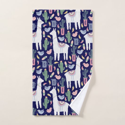 Cute Llama Whimsical Botanical Pattern Bad Handdoek (Handdoek)