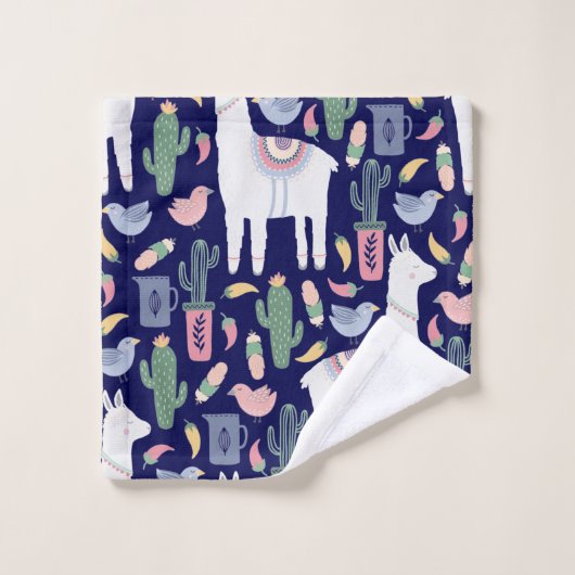 Cute Llama Whimsical Botanical Pattern Bad Handdoek (Wasdoekje)