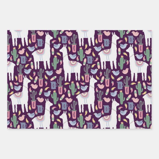 Cute Llama Whimsical Botanical Pattern Inpakpapier Vel (Voorkant 3)
