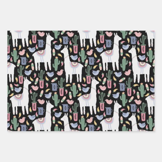 Cute Llama Whimsical Botanical Pattern Inpakpapier Vel (Voorkant 2)