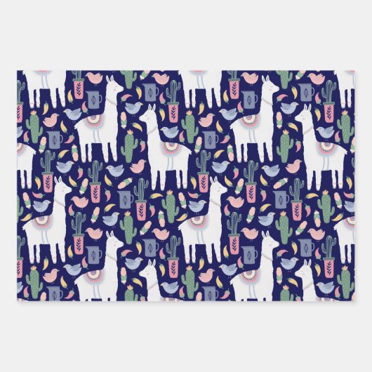 Cute Llama Whimsical Botanical Pattern Inpakpapier Vel (Voorkant)
