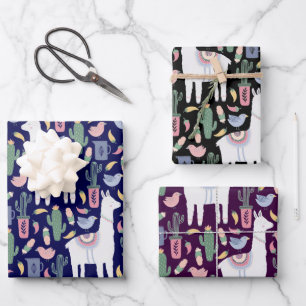 Cute Llama Whimsical Botanical Pattern Inpakpapier Vel