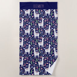 Cute Llama Whimsical Botanical Pattern Strandlaken