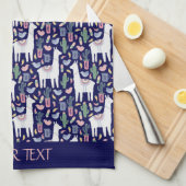 Cute Llama Whimsical Botanical Pattern Theedoek (Quarter Fold)
