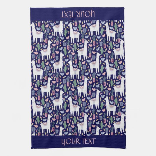 Cute Llama Whimsical Botanical Pattern Theedoek (Verticaal)
