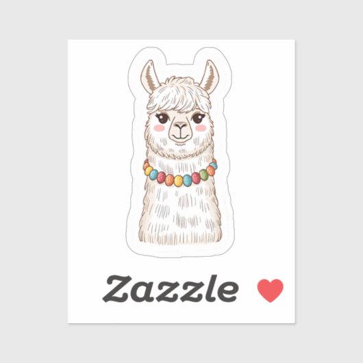 Cute Llama with Colorful Beads Sticker (Vel)