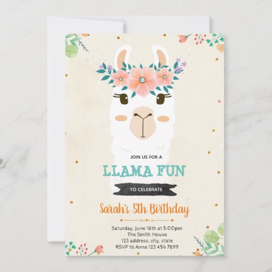Cute llama wordt uitgenodigd voor verjaardagsdagsd kaart (Voorkant)