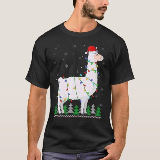 Cute Llama Xmas Lights Llama Kerstmis T-shirt (Voorkant)