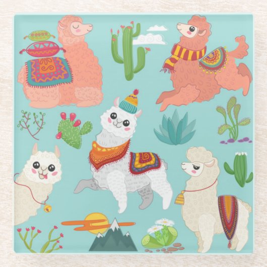Cute Llamas Glass Onderzetter (Voorkant)