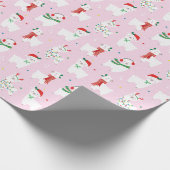 Cute Llamas klaar voor kerstmis op lichtroze Cadeaupapier (Hoek)