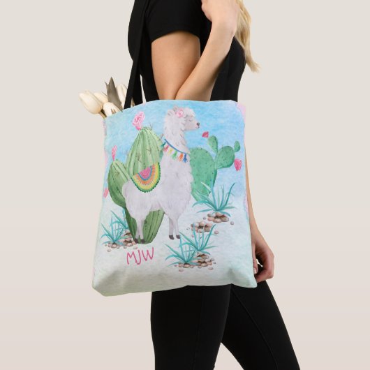 Cute Lllama Waterverf Scène Gepersonaliseerde Kind Tote Bag (Dichtbij)