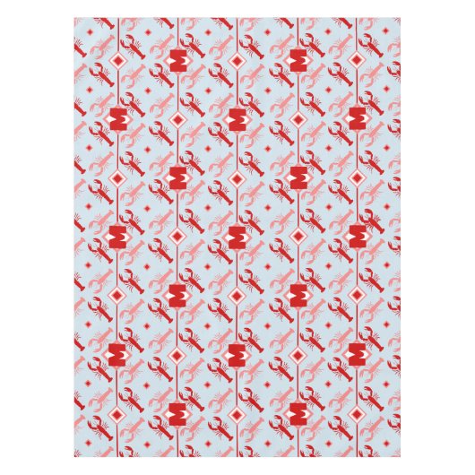 Cute Lobster en Red Monogram | Levensduur van het  Tafelkleed (Voorkant)