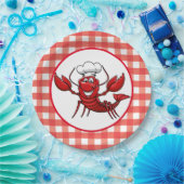 Cute Lobster Party red check Papieren Bordje (Feest)
