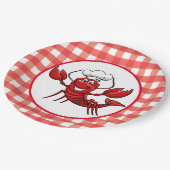 Cute Lobster Party red check Papieren Bordje (Gekanteld)