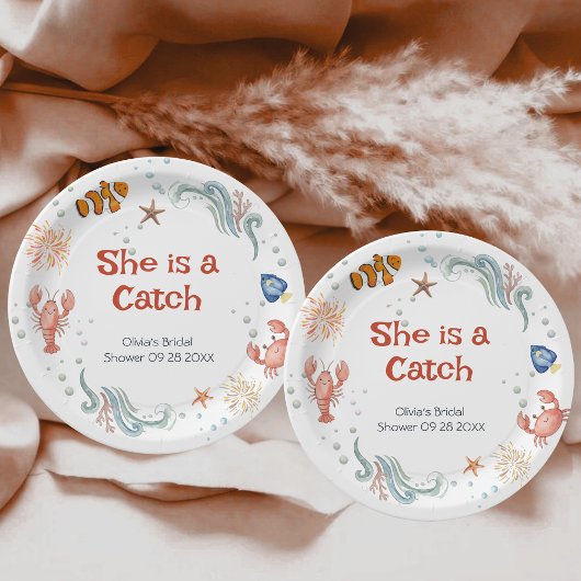 Cute Lobster She is a Catch Bridal Shower Papieren Bordje