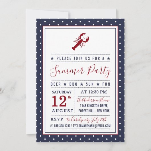 Cute Lobster Summer Party Kaart (Voorkant)