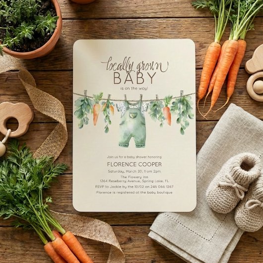 Cute Locally Grown Baby Shower Invitation Kaart