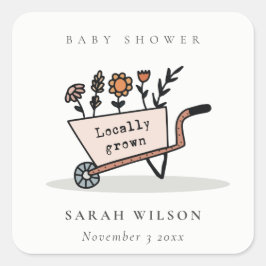 Cute locally Grown Blush Floral Cart Baby shower Vierkante Sticker