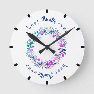 Cute logo Best Auntie Ever Word Art Ronde Klok