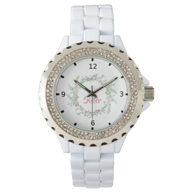 Cute logo Best Sister Ever Waterverf Floral Horloge (Voorkant)