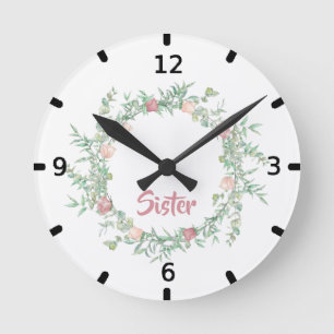 Cute logo Best Sister Ever Waterverf Floral Ronde Klok
