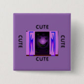 CUTE_LOGO_PINK_BLACK VIERKANTE BUTTON 5,1 CM (Voorkant)