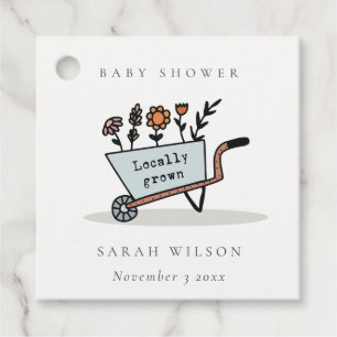 Cute lokaal gekweekte Blue Floral Cart Baby shower Bedankjes Labels
