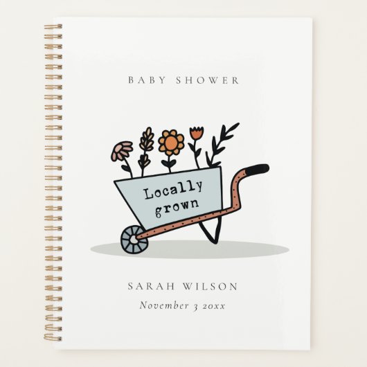 Cute lokaal gekweekte Blue Floral Cart Baby shower Planner (Voorkant)