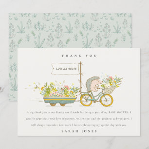 Cute lokaal gekweekte egel Flora Bike Baby shower Bedankkaart