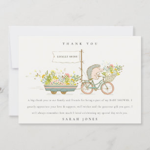 Cute lokaal gekweekte egel Flora Bike Baby shower Bedankkaart