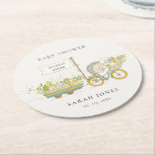 Cute lokaal gekweekte egel Flora Bike Baby shower Ronde Kartonnen Onderzetter (Gebogen)