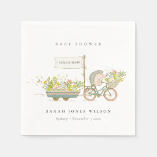 Cute lokaal gekweekte egel Flora Bike Baby shower Servet