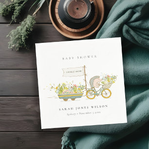 Cute lokaal gekweekte egel Flora Bike Baby shower Servet