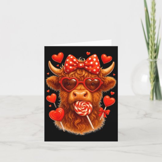 Cute Lollip Highland Cow Valentine's Day Red Heart Kaart (Voorkant)