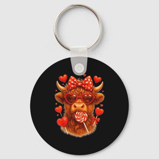 Cute Lollip Highland Cow Valentine's Day Red Heart Sleutelhanger (Voorkant)