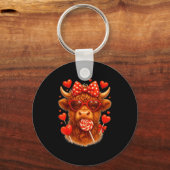 Cute Lollip Highland Cow Valentine's Day Red Heart Sleutelhanger (Voorkant)