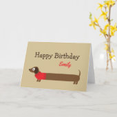 Cute Long Dachshund Illustratie Kaart (Gele Bloem)
