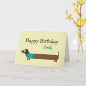 Cute Long Dachshund Illustratie Kaart (Gele Bloem)