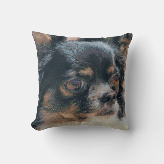 Cute Long Hair Chihuahua Artwork Square Kussen (Voorkant)