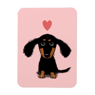 Cute Long Haire Dachshund Puppy with Heart Magneet