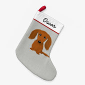 Cute Long Haire Red Dachshund Cartoon Dog Custom Kleine Kerstsok (Voorkant (Hangend))