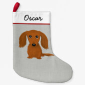 Cute Long Haire Red Dachshund Cartoon Dog Custom Kleine Kerstsok (Voorkant)
