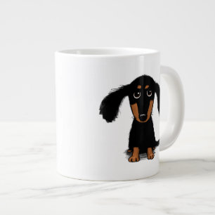 Cute Long Hazard Black en Tan Dachshund Puppy Dog Grote Koffiekop
