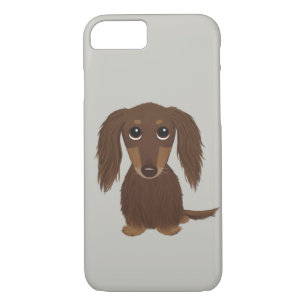 Cute Longhaire Chocolate Brown Dachshund iPhone 8/7 Hoesje