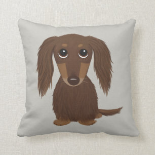 Cute Longhaire Chocolate Brown Dachshund Dog Kussen