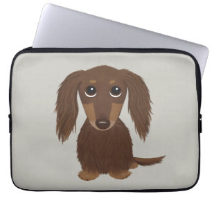 Cute Longhaire Chocolate Brown Dachshund Laptop Sleeve