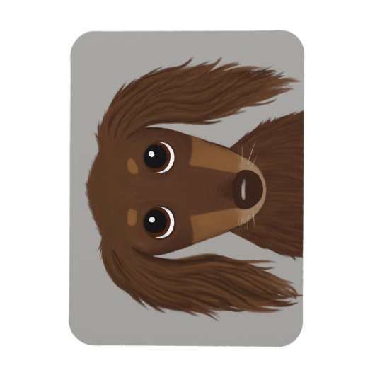Cute Longhaire Chocolate Brown Dachshund Magneet (Verticaal)