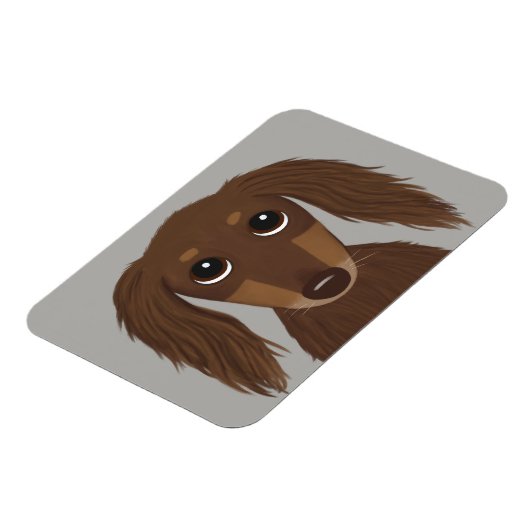 Cute Longhaire Chocolate Brown Dachshund Magneet (Linkerzijde)