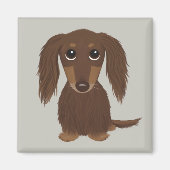 Cute Longhaire Chocolate Brown Dachshund Magneet (Voorkant)