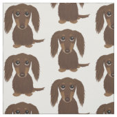 Cute Longhaire Chocolate Brown Dachshund Pattern Stof (Swatch)